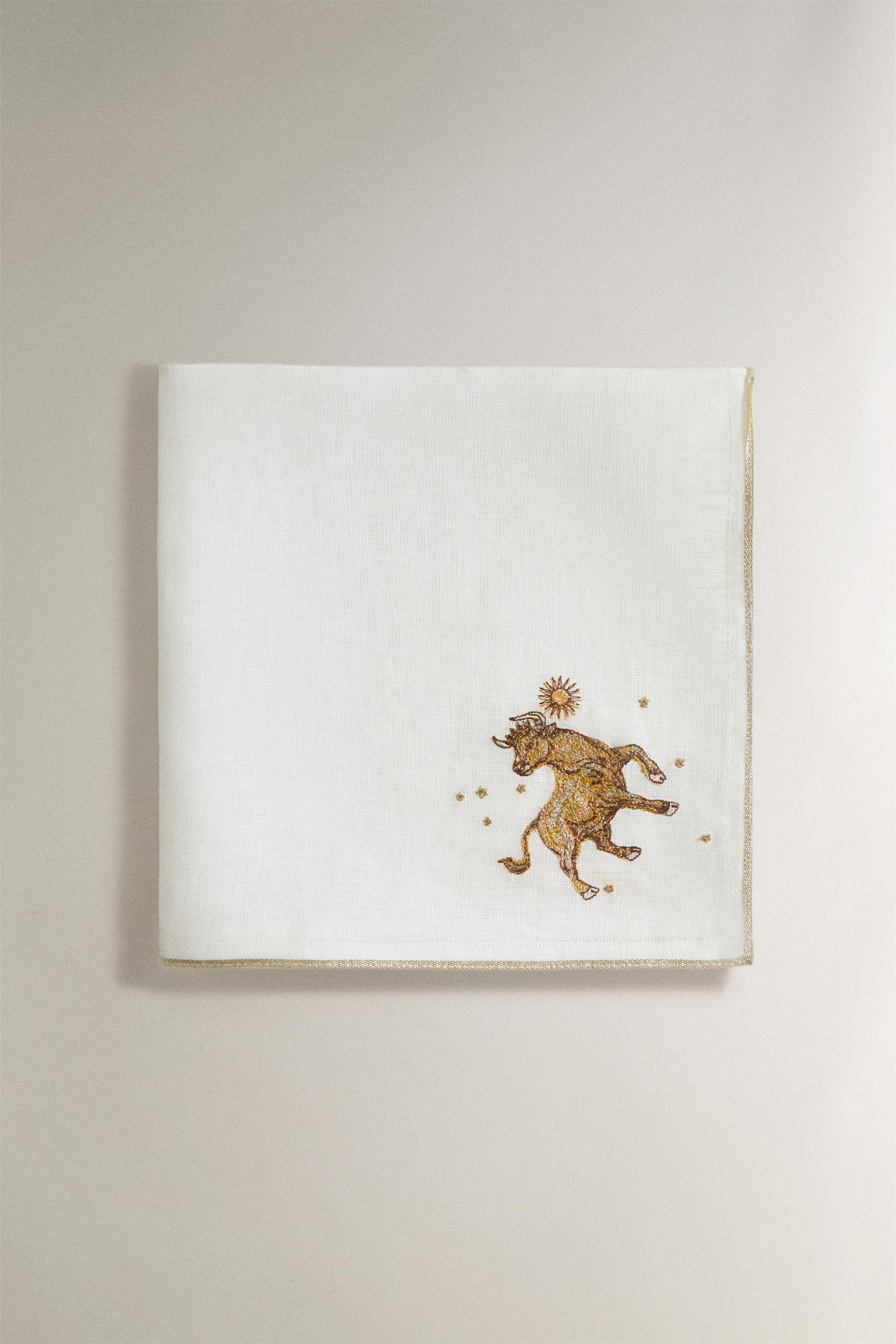 EMBROIDERED TAURUS LINEN NAPKIN | MARISA BERENSON